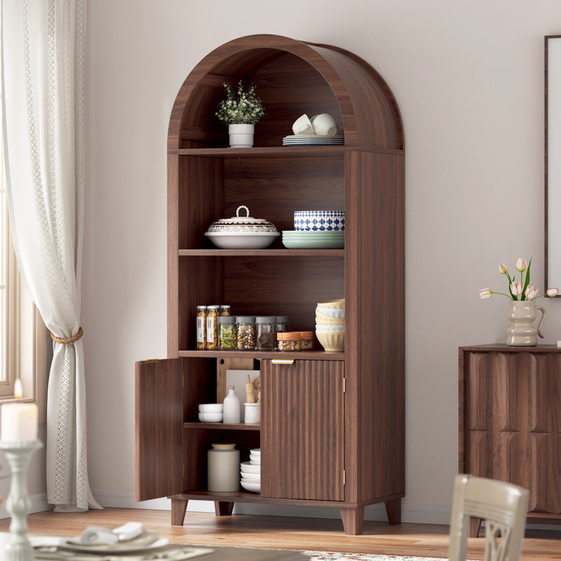 Arched 5-Tier Bookcase with Adjustable Shelves, Multi-Purpose Storage Bookshelves, Dark Brown