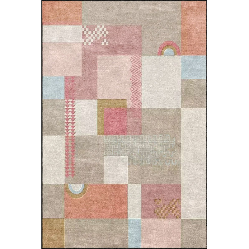 Tapis décoratif à carreaux rose lavable à la machine, Sous-tapis carré 3 pi 3 po inclus