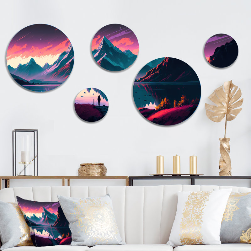 Magenta Autumn Morning Road III - Landscape Mountains Metal Wall Décor