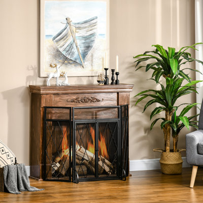 Pare-étincelles pliant robuste en acier noir à 3 panneaux avec portes doubles, 47,85 po x 31 po, pare-étincelles pour la combustion du bois, protège la famille contre les produits, écran de nettoyage rapide, porte
