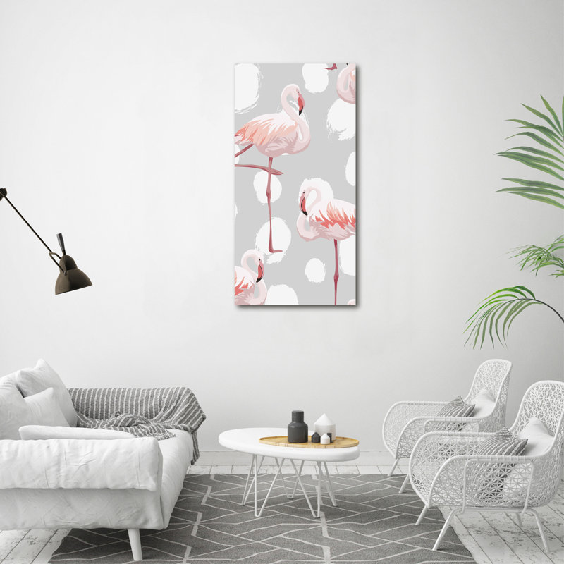 Flamingos And Dots - Wrapped Canvas Print