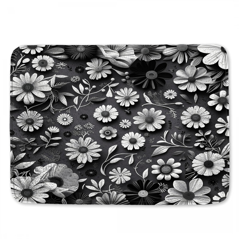 Décoration de salle de bain moderne BlackWhiteFloral, 34 po L x 21 po L