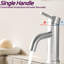 Robinet moderne à fixation sur le comptoir - 1 trou, nickel brossé, salle de bain d'apparence élégante moderne, simple sortie d'eau douce-124241895