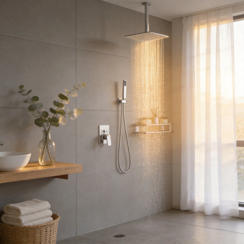 10" Chrome Ceiling Mount Rain Shower System with Handheld Spray and Pressure-Balanced Rough-In Valve, Chrome