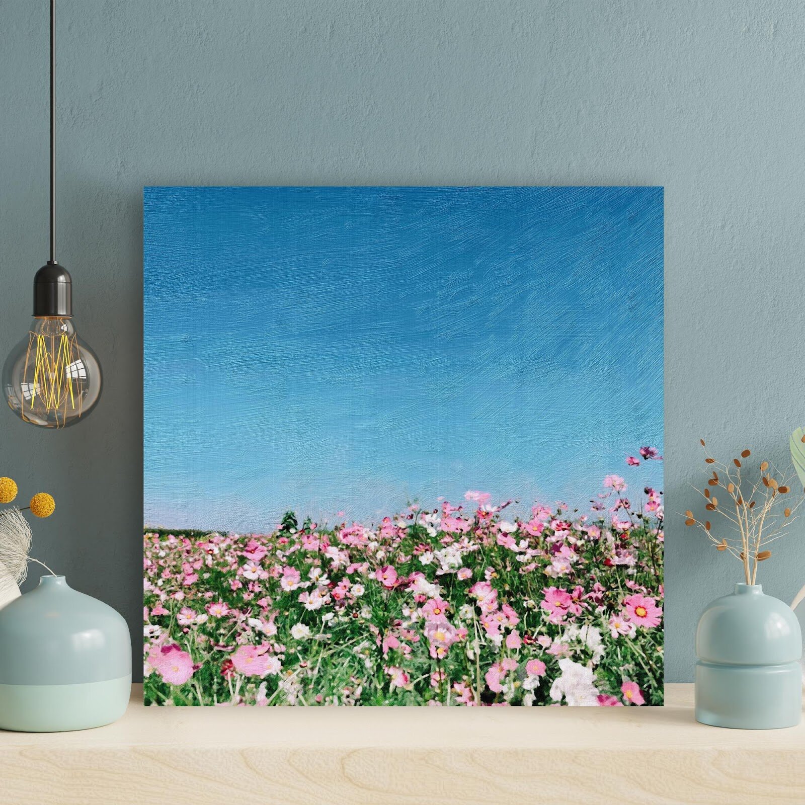 Pink Flowers Under Blue Sky During Daytime On Canvas Painting