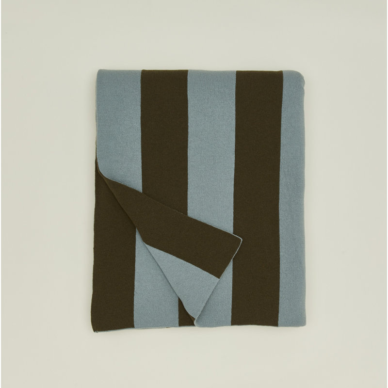 Simple Striped Wool Throw Blanket, Olive/Sage
