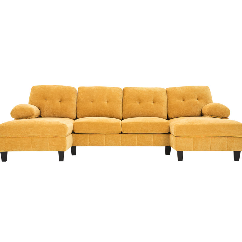 Spacious U-Shaped Living Room Center Of Attention With Dual Chaise Lounges, Storage Pockets, And In Yellow Sectional Two Side Storage, For Media
