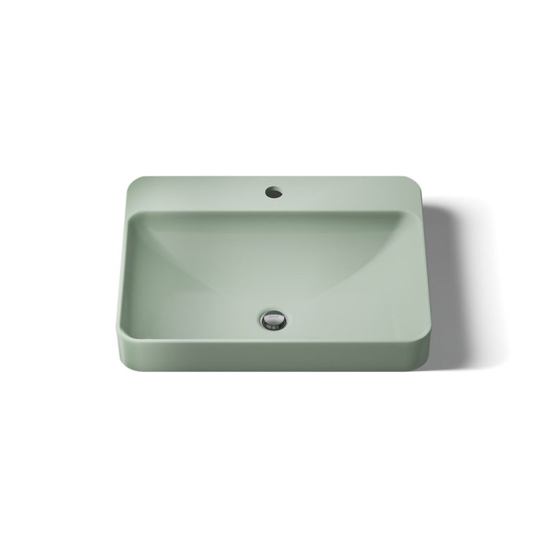 Vox Vitreous China Rectangular Vessel Bathroom Sink with Overflow, Gray, 1