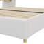 Lit plateforme tapissier avec deux prises, ports de chargement USB, deux coussins de chevet et tablettes de rangement-432939898-432939897