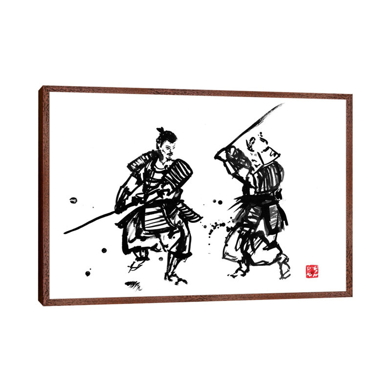 Touching Swords III by Péchane - Print on Canvas, 66.04 cm H x 45.72 cm W, Classic Brown Wood Framed