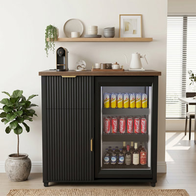 39.5"Modern Coffee Bar Cabinet with Fridge Space, Mini Fridge Cabinet with Power Outlet for Dining Room and Home Bar