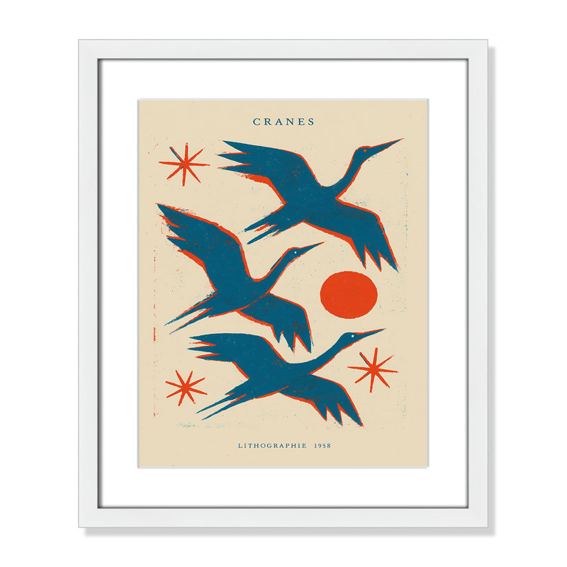 Cranes lithographie Print by Treechild, Blanc satiné, 16'' W x 19'' H, Matted Print