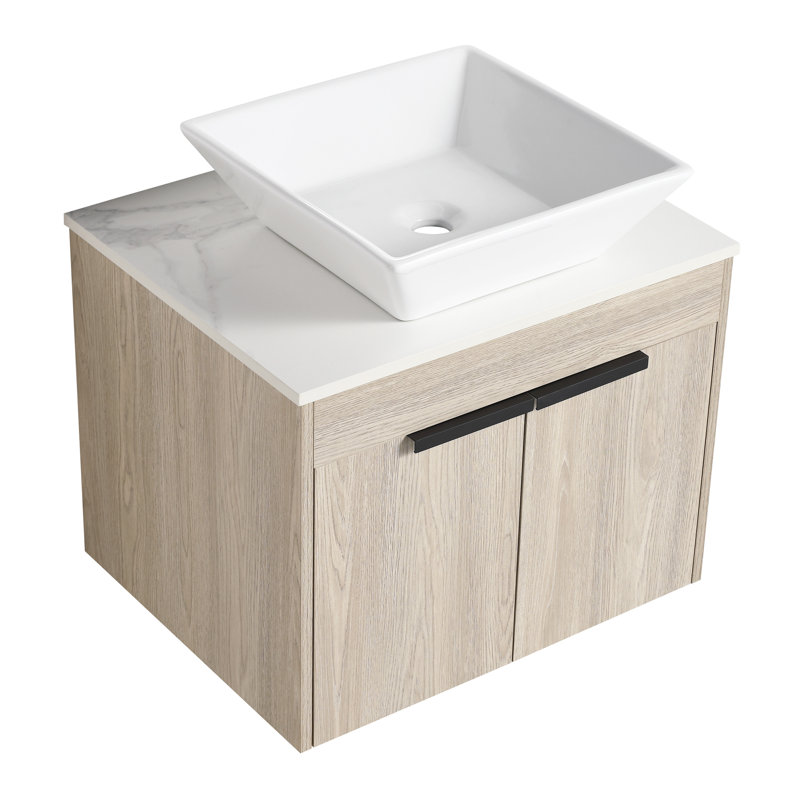 Ensemble de meuble-lavabo moderne 24 po avec lavabo en céramique et meuble-lavabo mural en chêne blanc