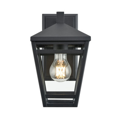 17 Stories Evonne 1 Light Outdoor Wall Sconce in Textured Black with Clear Glass Shade