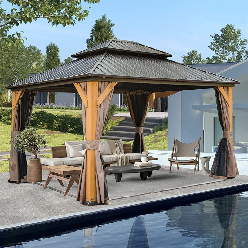 Hudson 14 Ft. W x 12 Ft. D Cedar Wood Patio Gazebo