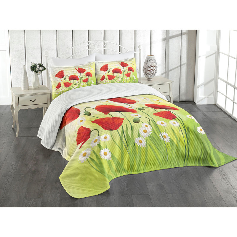 Ambesonne Flower Bedspread Floral Chamomile, King Bedspread + 2 Standard Shams