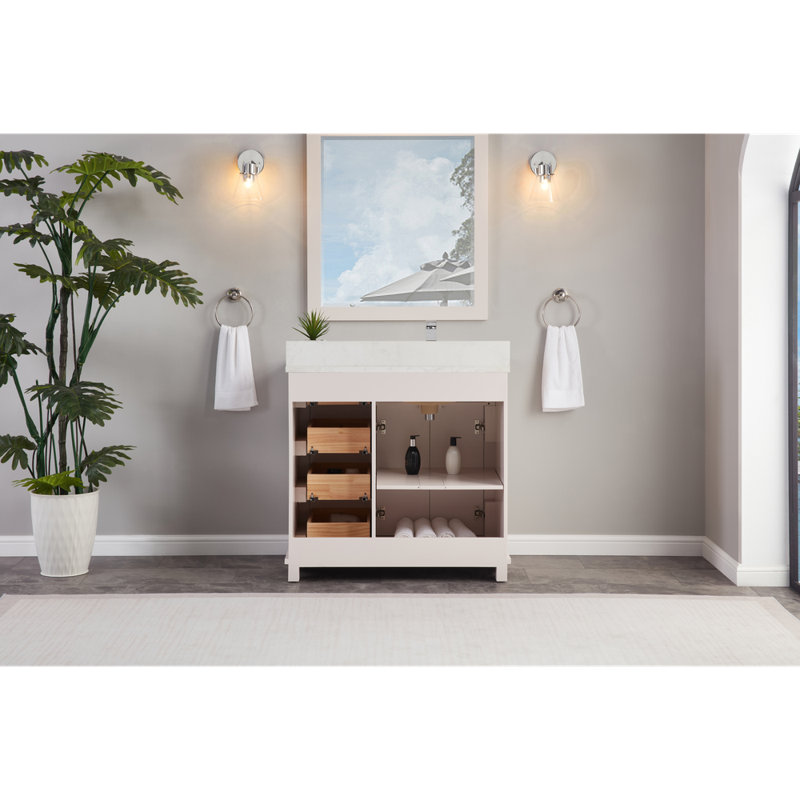 36" Solid Wood Sink Vanity  With 1' Artificial Stone Top, Dreamy White