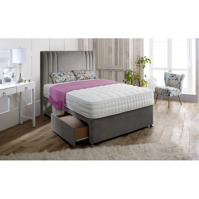 Jacklyn Upholstered Divan Bed, Pebble, 2 Drawers (Same Side), Single (3')