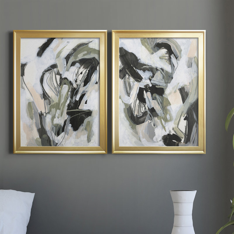 «Electron Net I», ensemble de 2 peintures sur toile encadrées, Cadre doré, H 42,5 po x l 61 po x P 1 po