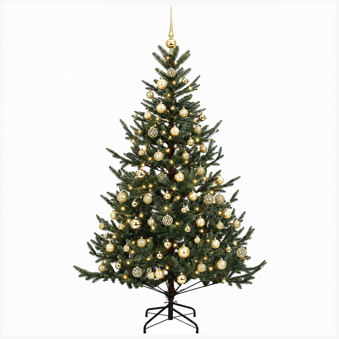 VIDAXL 180 cm Artificial Christmas Tree with 300 LEDs and Baubles, Green Metal Stand - Image 3