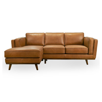 Chase Genuine Full Leather Sectional Sofa, Left-Facing Chaise, Tan, 3-Seat
