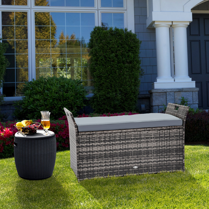Banc de rangement en osier Atosha, Gris clair