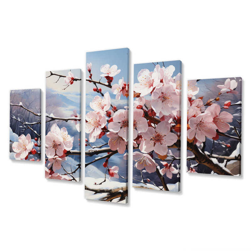 Fleurs d'hiver II - impression sur toile florale - 5 panneaux