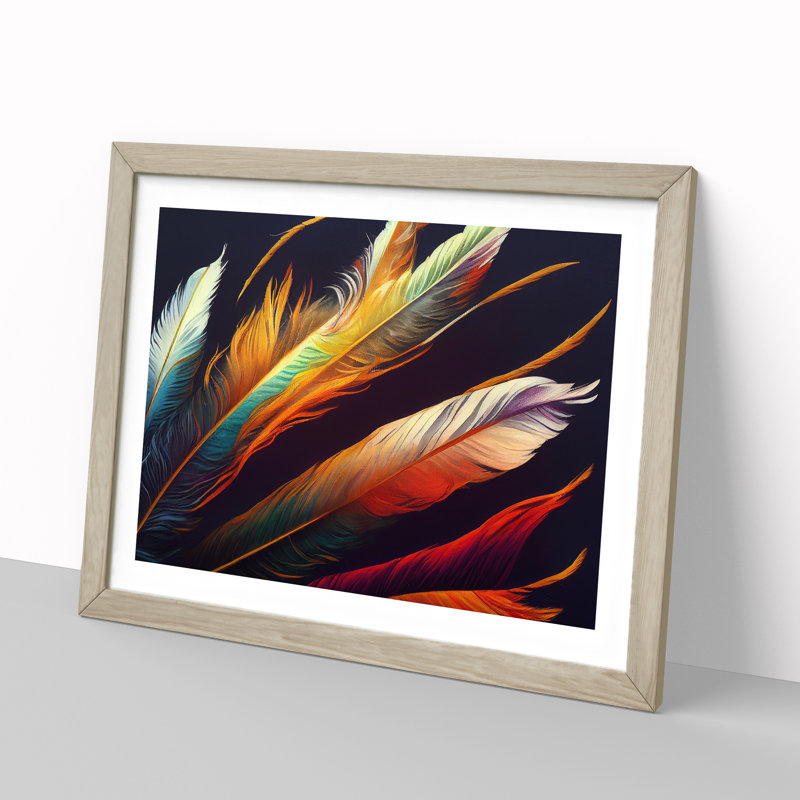 XH1022-374X Adorable Bird Feathers - Single Picture Frame Print, 34cm H x 46cm W x 2cm D, Oak