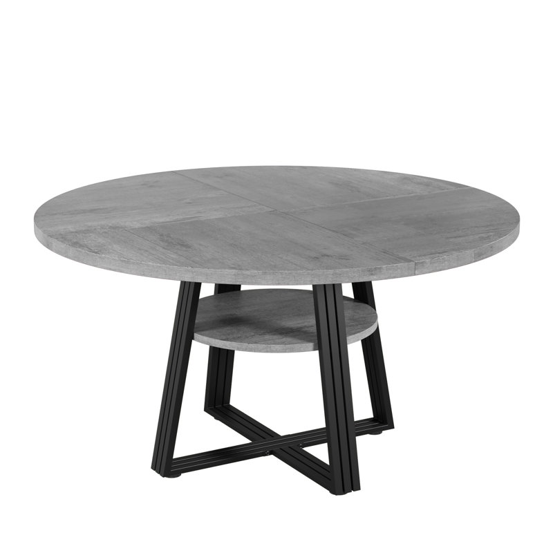 Round Dining Table for 4-6, Farmhouse Kitchen Table with Storage, Circle Dinner Tables for Kitchen, Dining Room, Gray
