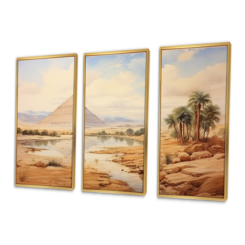 Ancienne pyramide égyptienne, art mural, H 28 po x l 36 po x P 1 po, Cadre flottant doré