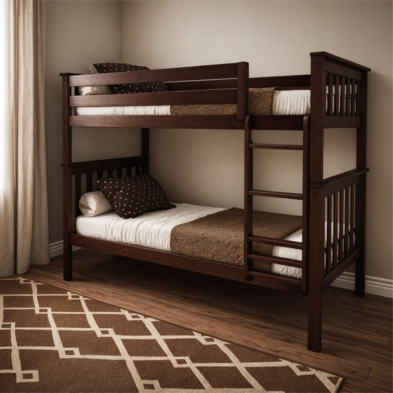 Twin over Twin Solid Wood Slat Standard Bunk Bed with Straight Ladder, Espresso