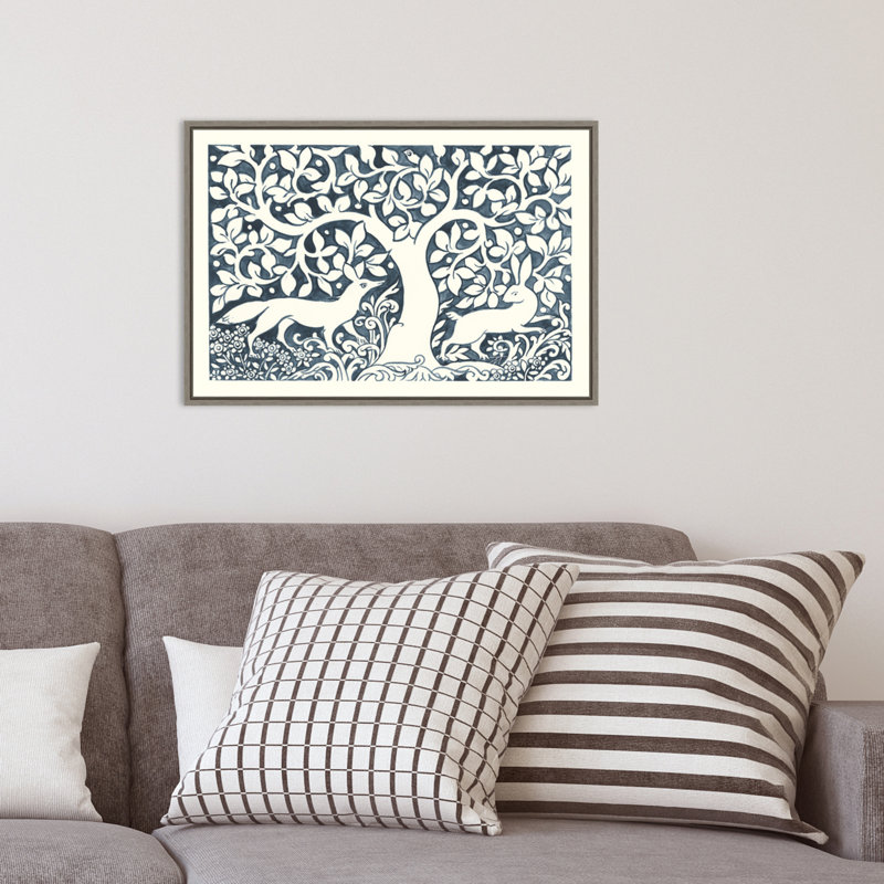 «Forest Life III Fox and Rabbit» par Miranda Thomas, reproduction sur toile, Encadré gris