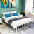 Queen Size Metal Bed Frame In White, Victorian Design, High Headboard And Noise - Sleep Experience Operation-1901376315