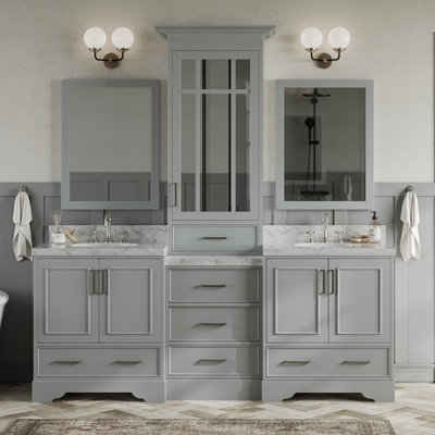 85'' Double Bathroom Vanity with Carrara Marble Top