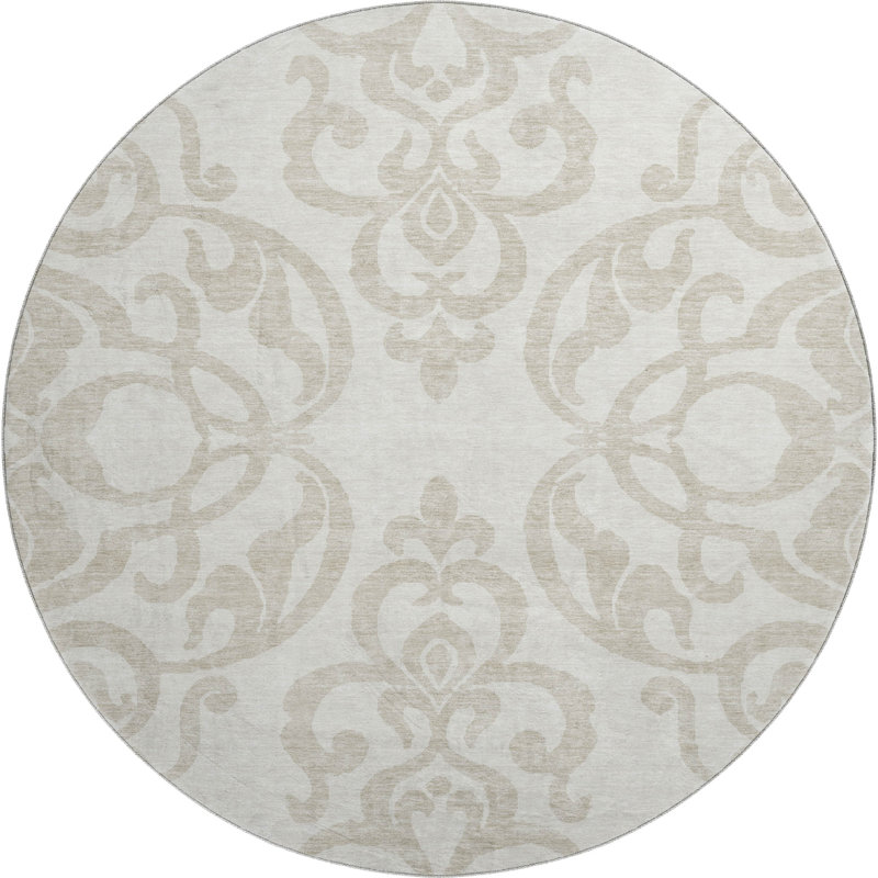 Premium Machine Washable Prisco Ivory Rug, Round 8'