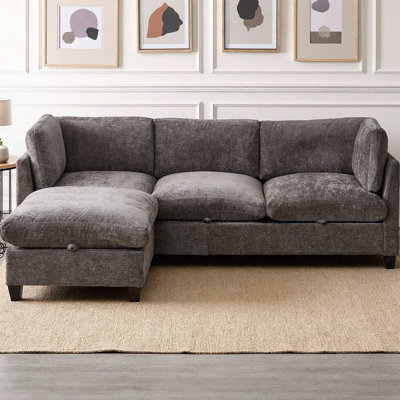 Canapé modulaire en chenille en L de 96,5 po avec repose-pieds CloudHaven, canapé 3 places avec rangement sous le siège et ressorts ensachés, coussins soulageant la pression, structure en bois massif pour le salon