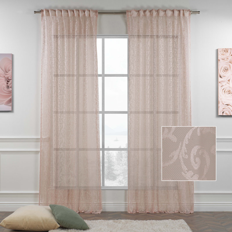 Cream Lace Classic Sheers Curtain Panels,Sheer Window Curtain,Shabby Chic, 52" W x 95" L, Pink