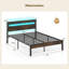 Structure de lit double avec base de charge intégrée, base de matelas robuste brun rustique + noir-859685962