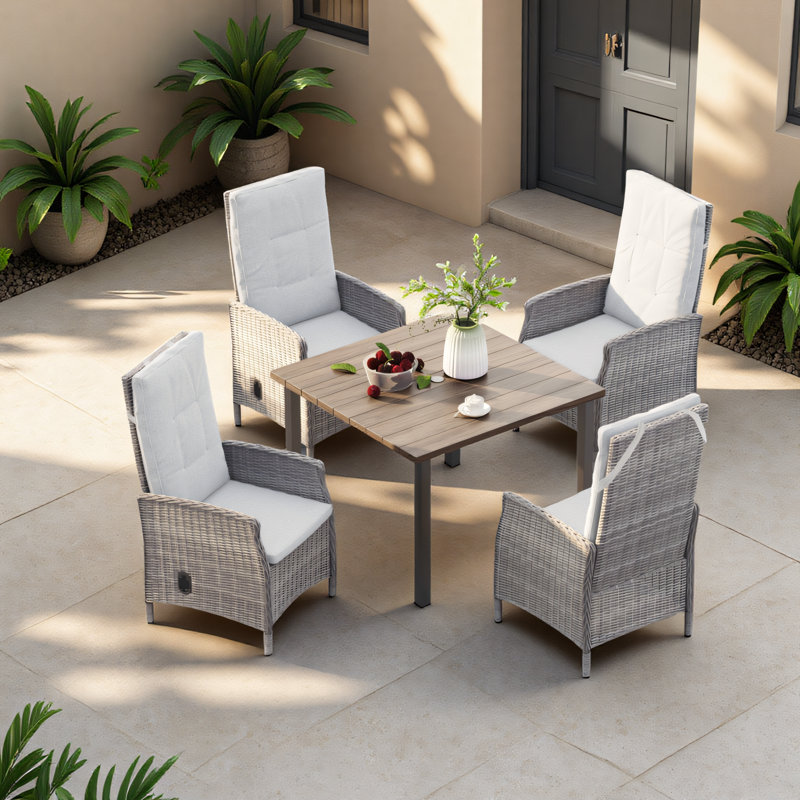 Ryott Square 4-Person 37.25" Long Steel Dinning Set With Recliner Chairs & Sunbrella® Cushion