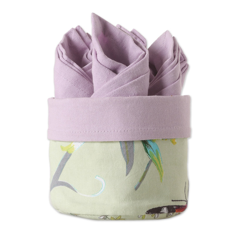 Handmade Gentle Purple Cotton Napkins And Basket (Set Of 6)