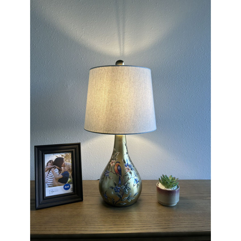 Gold Ceramic Table Lamp Birds Flowers LED Bulb Included For Living Room Bedroom Bedside 10"W*10"D*20"H