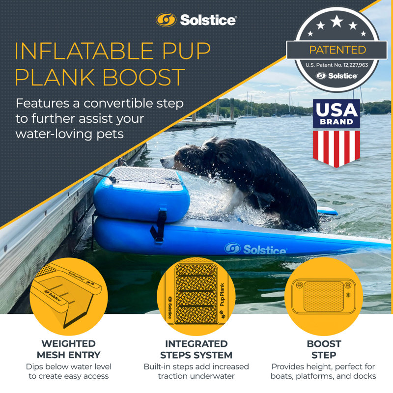 Solstice Original Inflatable Pup Plank Dog Float Floating Ramp Ladder for Pools, 58, Blue