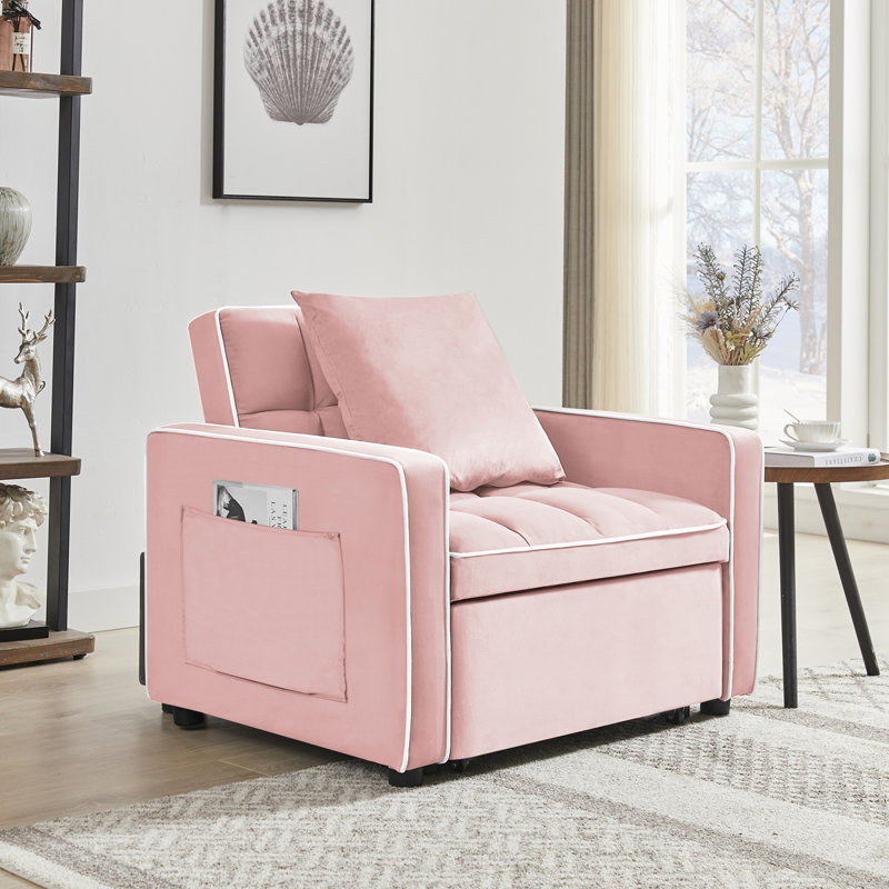 Canapé-lit convertible 3-en-1 Cahir, Velours rose