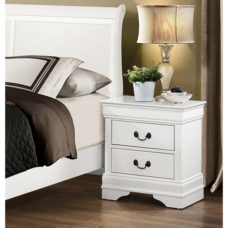 Table de chevet en bois blanc avec 2 tiroirs de rangement fonctionnels, Blanc