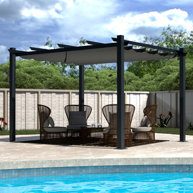 Pergola d'extérieur en aluminium avec auvent Veikous, Gris, L 12,92 pi x P 10,41 pi