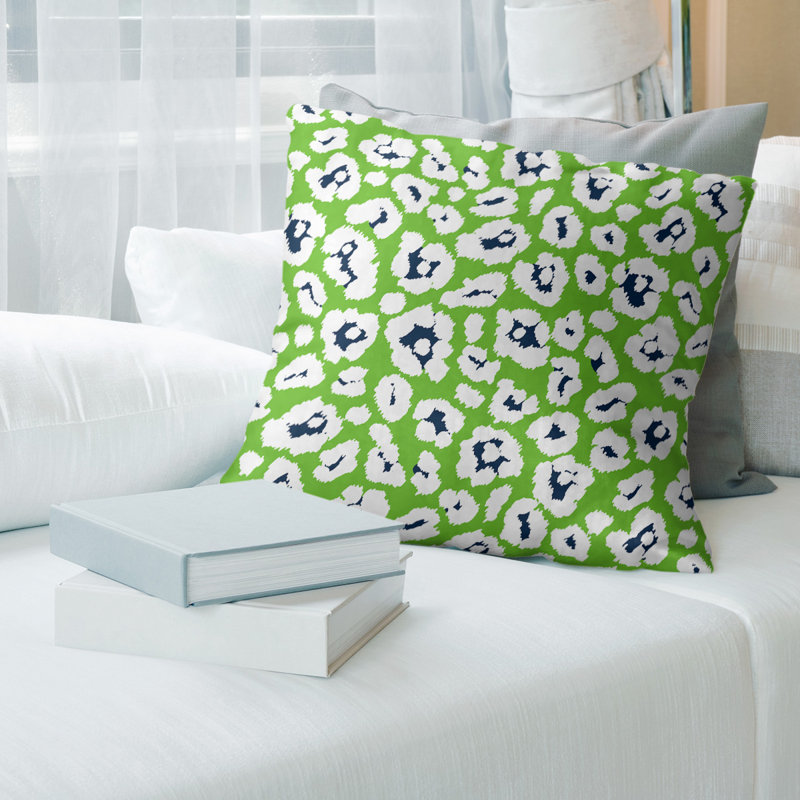 Housse de coussin carré, 14 po x 14 po, Faux lin, Vert / blanc / noir