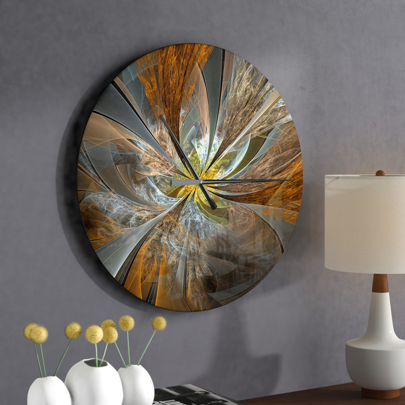 Symmetrical Yellow Fractal Flower - Modern wall clock, Oversized