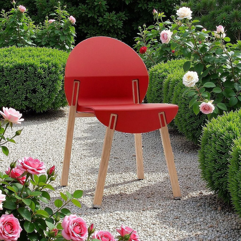 Ensemble de 4 chaises longues de qualité supérieure - Sièges en PP de qualité industrielle avec pieds en chêne massif, Orange