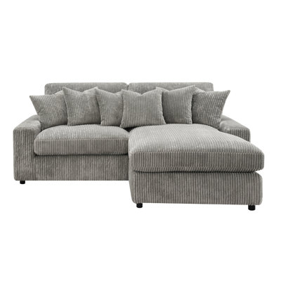6 Reversible Couch, Gray Corduroy Upholstery, 8" Cushion, D25 Foam, 220lbs Capacity L-shape With 6 Decorative Pillows, Corduroy,