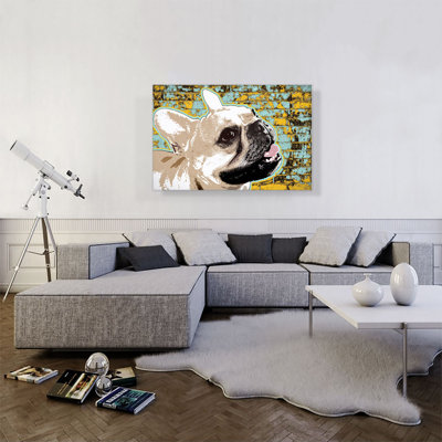 " Bulldog Dog Breed Teal Yellow "